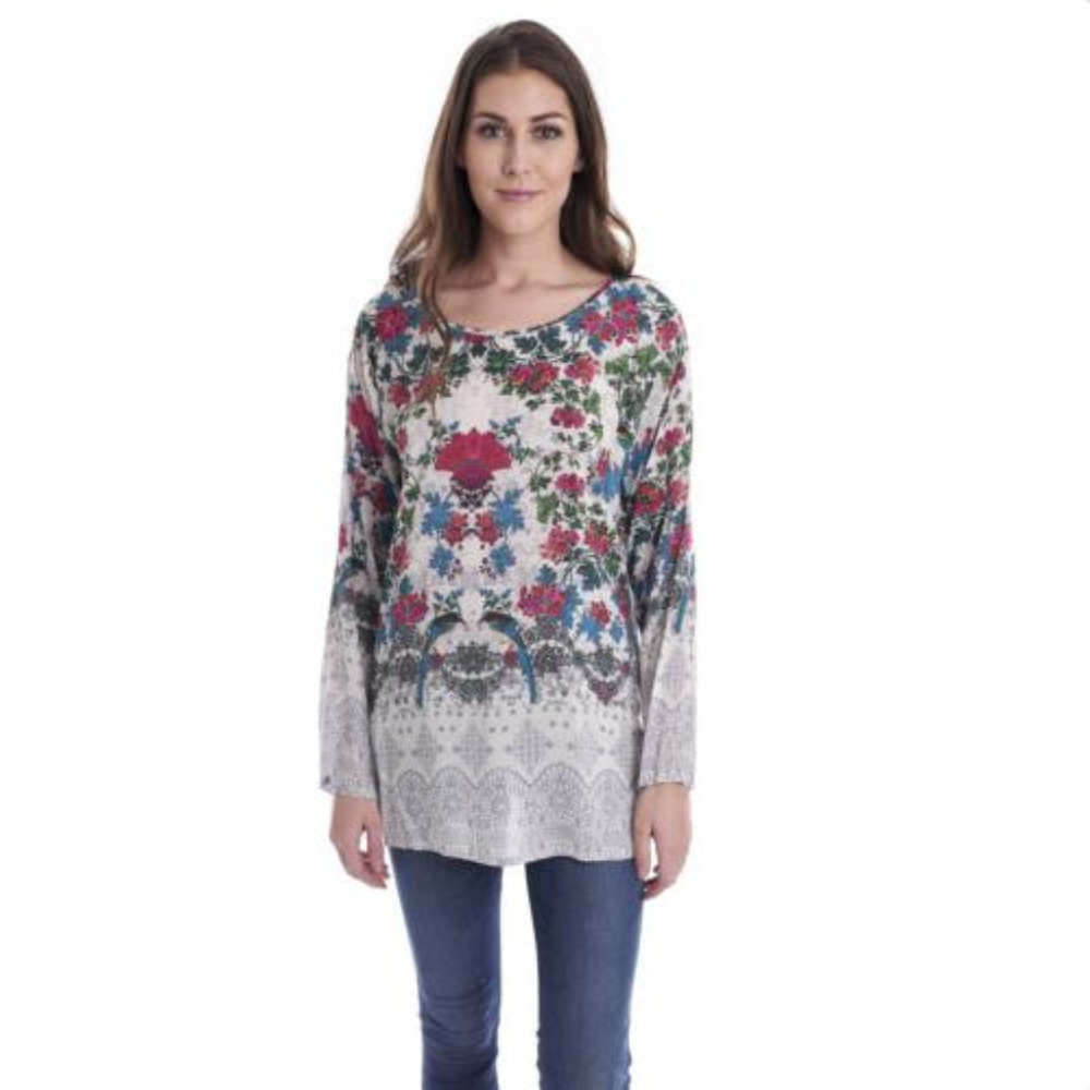 Johnny Was Nina Boxy Floral Challis Tunic sz M NEW